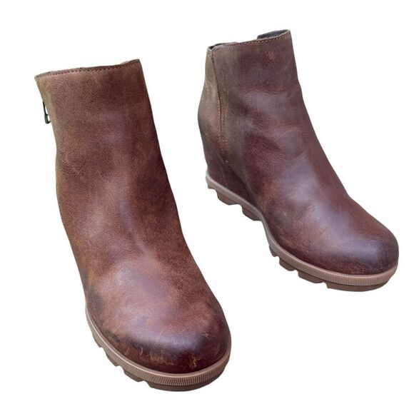 Sorel Women's Joan Of Arctic Wedge II Velvet Tan Leather Zip Bootie Size 8.5 - Picture 11 of 16